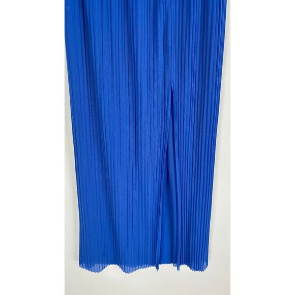 SHAN Womens Mia Pleated Mesh Maxi Skirt Royal Blue Front Slit Size 6 - Picture 5 of 11